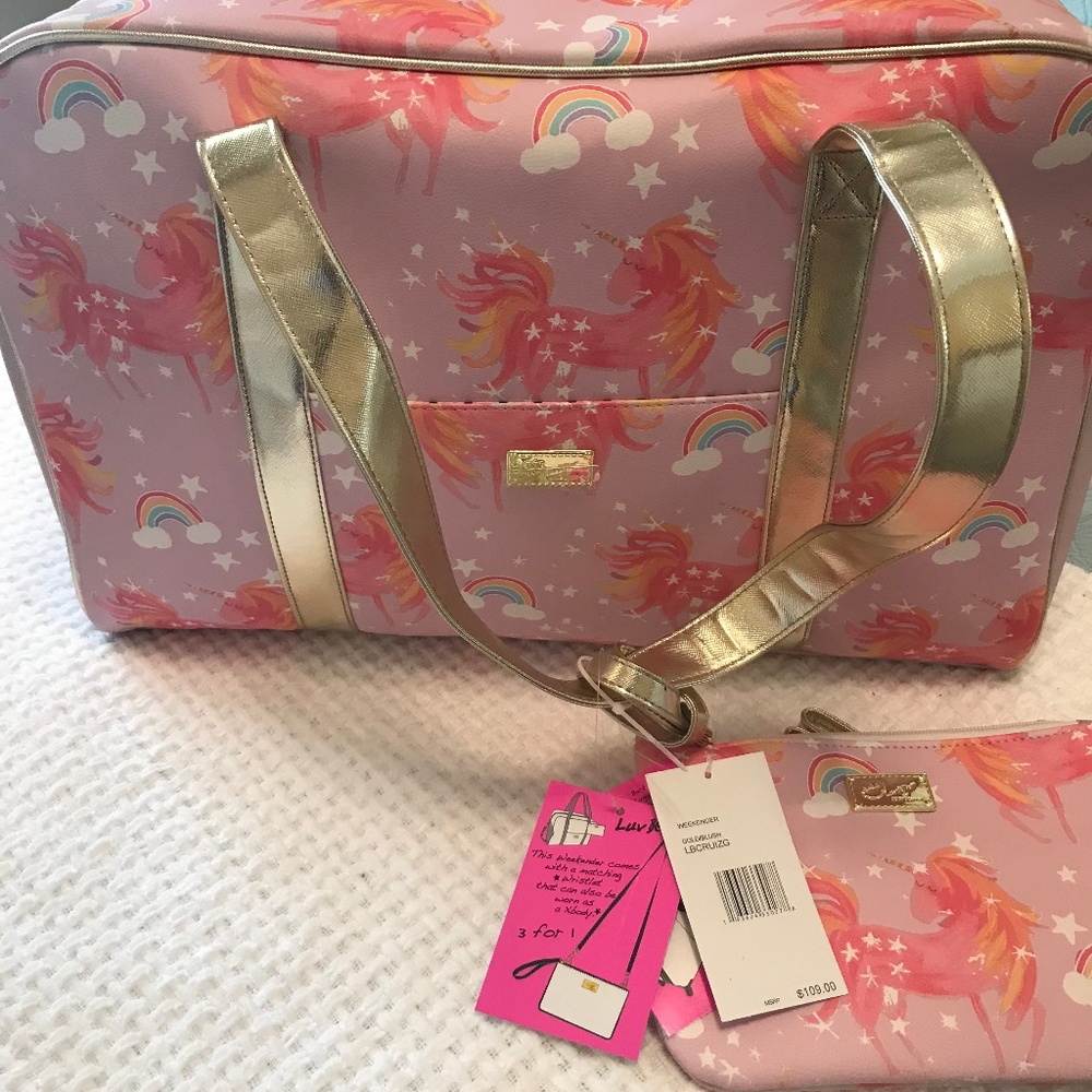 Betsy Johnson Pink Unicorn Weekender Bag (Gold)